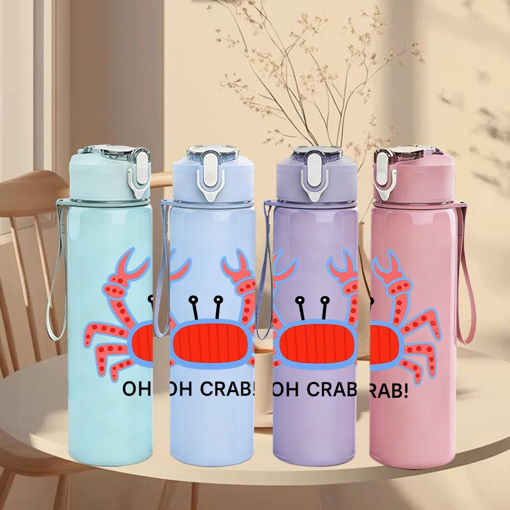 1PC Oh Crab Red Crab Print 750ml Color Plastic Sports Water Bottle Leakproof Flip Straw Lid Suitable for Sports Office Home Use