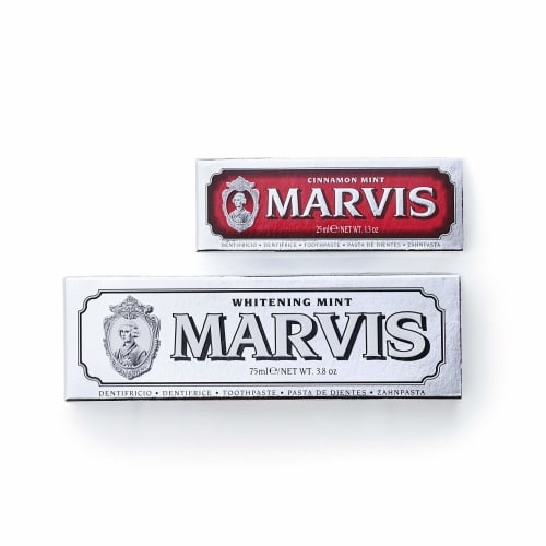 

MARVIS Toothpaste White Mint 75mL & Cinnamon Mint 25mL (2-Pack) Value Pack, Made in Italy, Oral Care