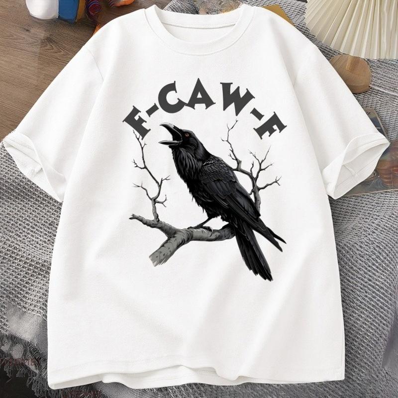 F Caw Lustige Krähe T-Shirt Unisex Damen Humor Ungezügeltes Tier T-Shirt Locker Vintage Grafik T-Shirts Baumwolle Bequem Herrenbekleidung
