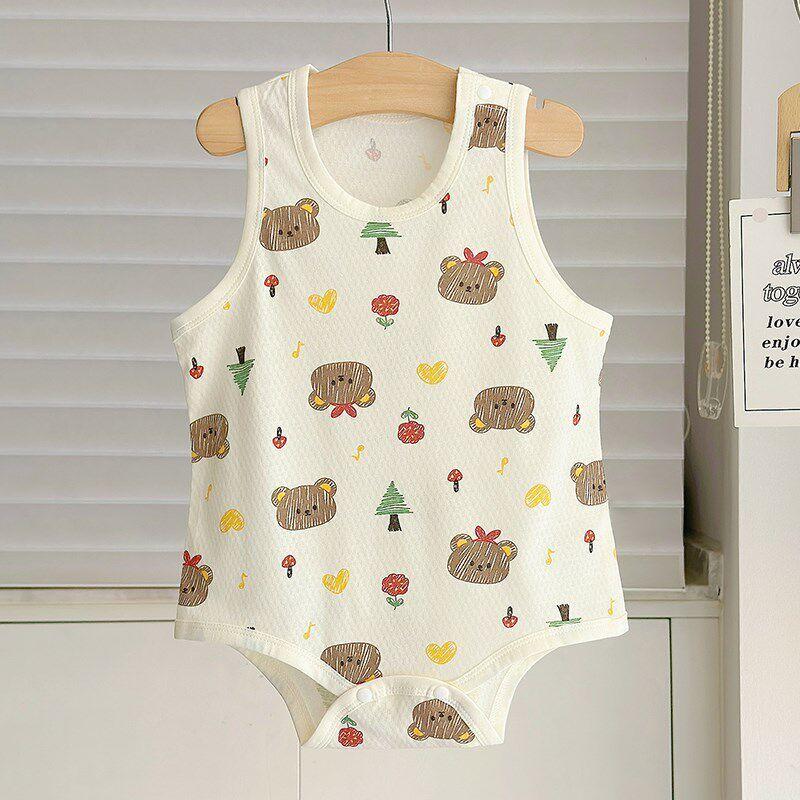 Baby Girl Romper with Suspenders, Newborn Summer Pure Cotton One-Piece Crawling Outfit, Thin Outerwear for Boys and Girls