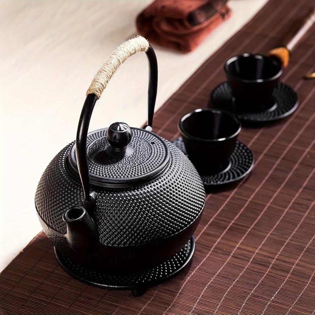 1 Set Cast Iron Tea Set 40.58oz Durable Cast Iron Teapot With Tea Strainer And 4 Cups 1 Pot Fork For Outdoor Picnic Home Restaurant Tea Room Tea Acces