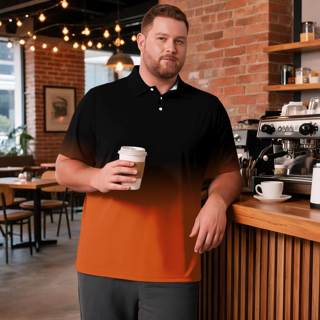 Men's Plus Size Gradient Print Polo Shirt Short Sleeve Collared Breathable Top Suitable for Casual and Work Wear