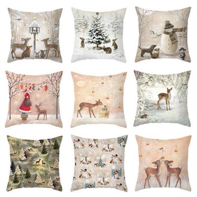Merry Christmas Pillowcase Christmas Deer Snow Forest Picture Cushion Cover Home Christmas Pillowcase