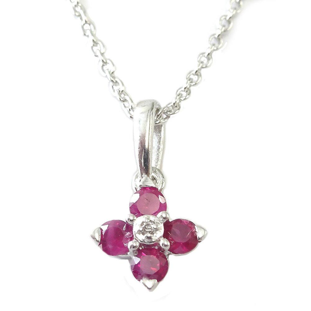 

[Your and My Jewelry Box] SV925 Natural Ruby Clover Petite Necklace [July Birthstone] 14001 [Gift Wrapped]