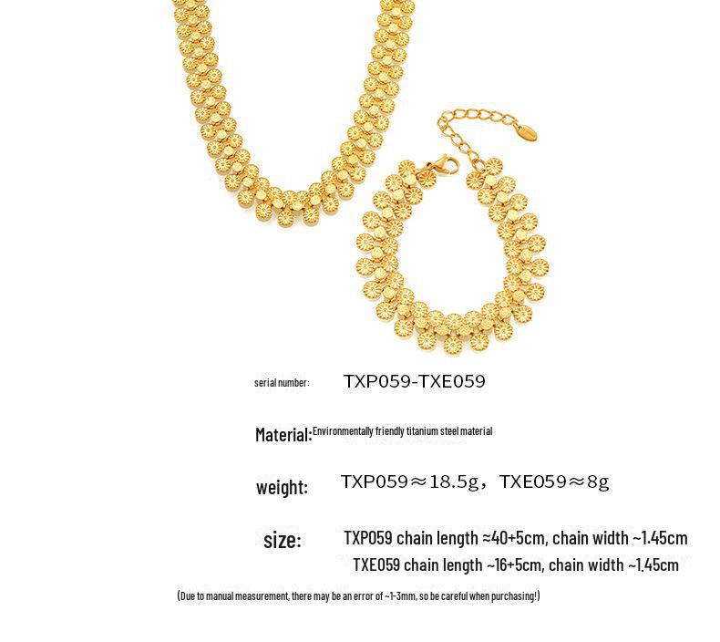 Chic Retro Floral Necklace & Sun Pattern Bracelet - Versatile, Light Luxury Accessories for Women
