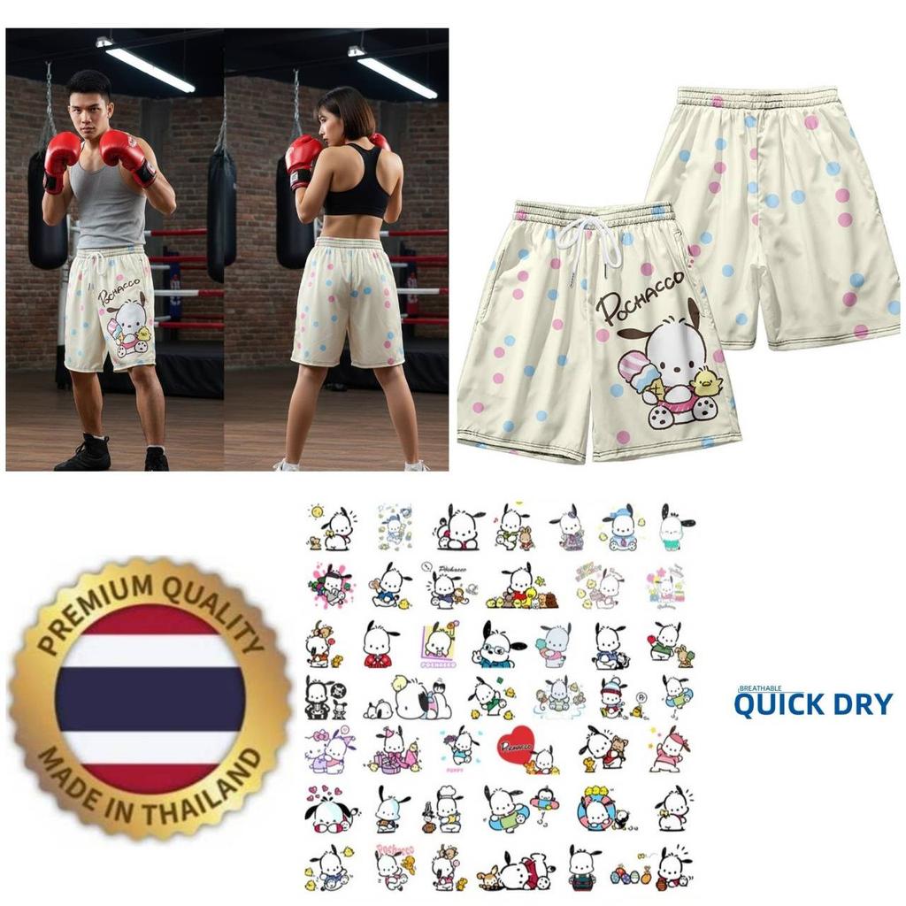 Japanese Carton Anime Pochacco Dog  Muay Thai Kickboxing Training Shorts Print Martial Art Boxer Unisex Men Women Fighting Fitness Sport Gym Workout