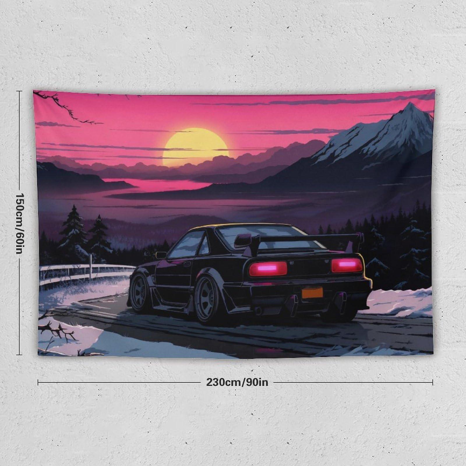 

VIKAMA Purple Car Tapestry Neon Lights Cityscape Vibrant Colors Urban Atmosphere for Modern and Stylish Home Decor 74x94cm(29x37in)