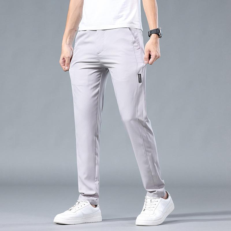 Pánské ležérní kalhoty z ledového hedvábí - Úzký střih, strečové, nový styl, trendy letní, lehké, rychleschnoucí kalhoty pro muže, sportovní kalhoty