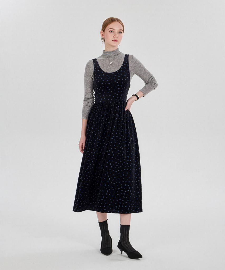 Maia Velvet Flower Dress - Teal Blue (Tencel T-Shirt Set)