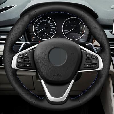 Autoprodukte DIY Schwarz Rutschfeste Atmungsaktive Echtes Leder Autozubehör Lenkradbezug