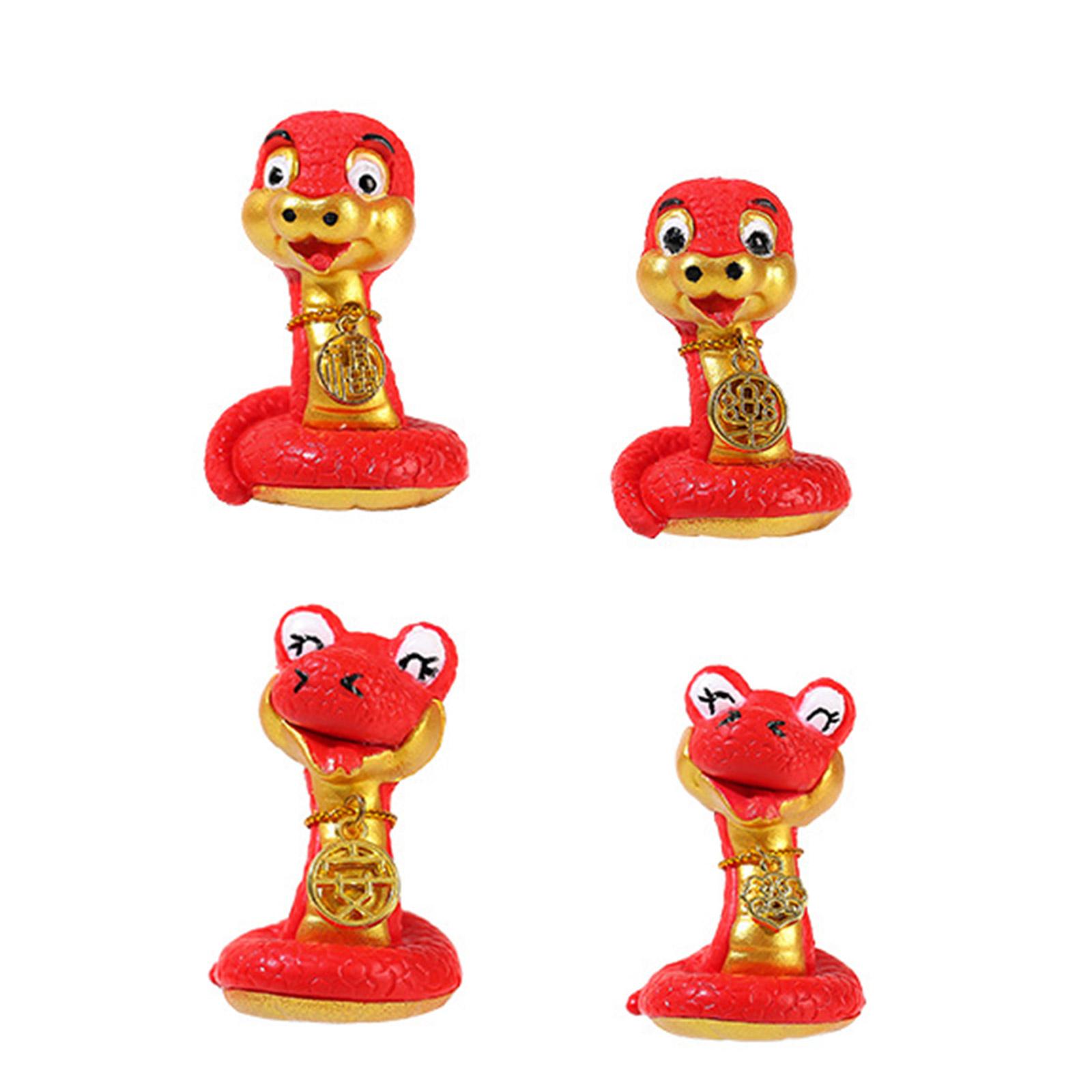 

4Pcs Traditional Chinese Culture Snake Statue Resins Animal Figurines Home and Office Desktop Decoration Ornaments