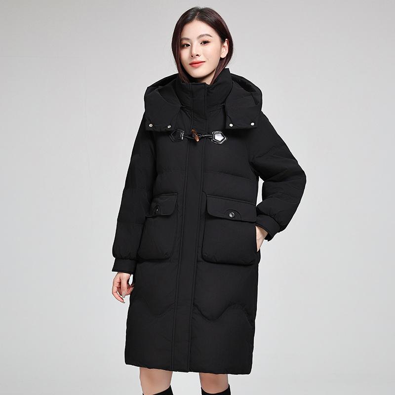 

Женский пуховик средней длины и толстый, модный, теплый, большого размера, женская одежда, зимняя утепленная куртка с темпераментом 3XL-155-85kg чёрный