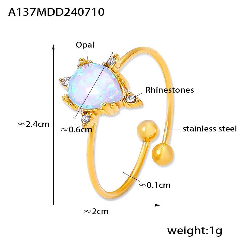 Australian Gemstone Rhinestone Ring Niche Light Luxury Opening Adjustable Stainless Steel Plated 18K Gold Jewelry Women