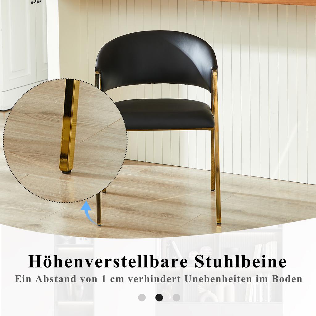 Set of 2 Dining Chairs In Black PU Leather, Luxurious Gold Metal Frame, Modern Minimalist Chair with Backrest, Suitable for Dining Room & Living Room
