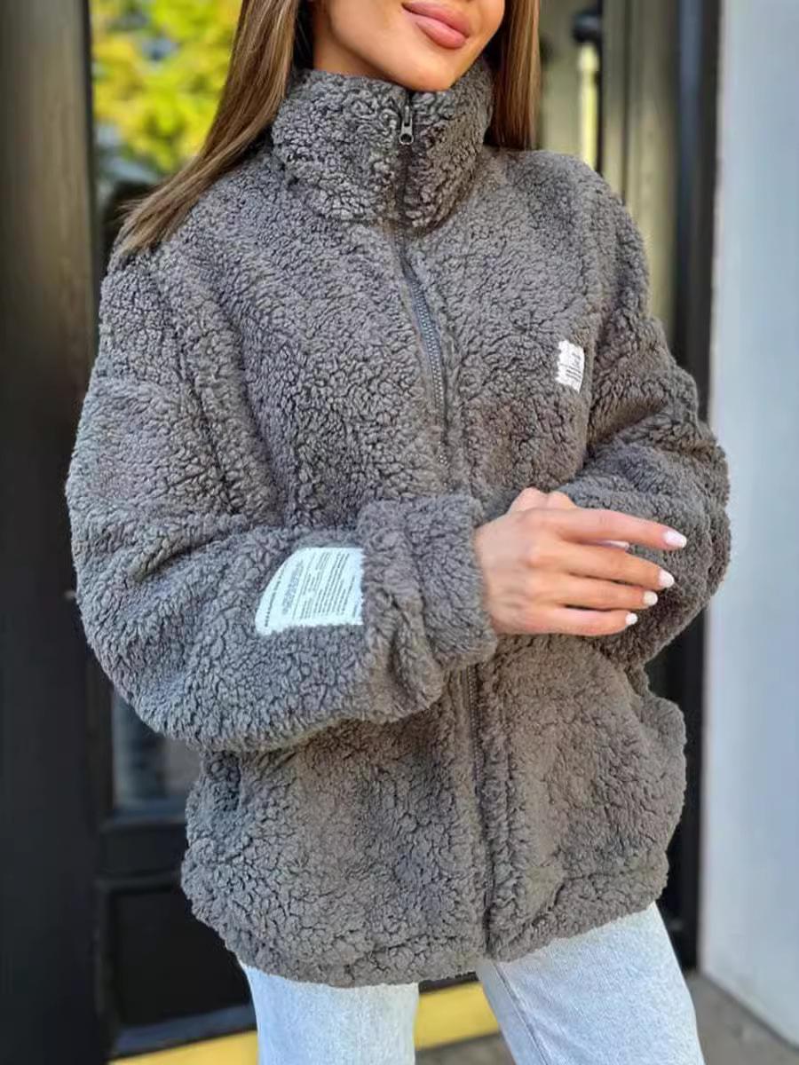 

Плюшевый женский свитер-кардиган пальто на зиму 2025 - Европейский и американский стиль L серый