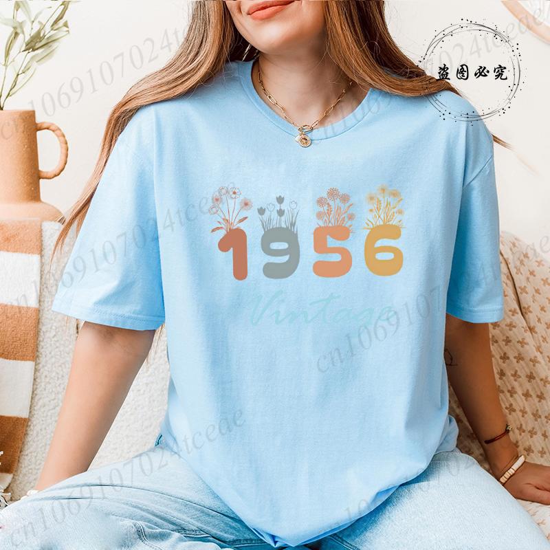 1956 Flower Vintage Tee Unisex Retro Graphic Shirt Short Sleeve Women's Casual T-Shirts Clothing Birthday Gift for Him & Her