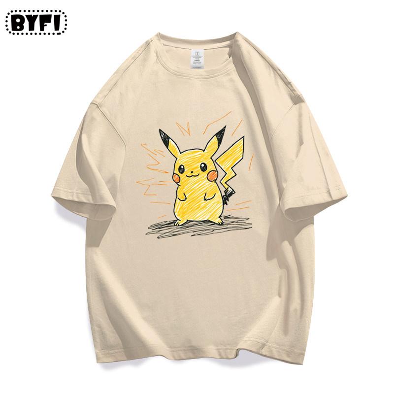 Pok É Mon Pikachu Creative Graffiti Collaboration Short Sleeve Tshirt for Parent Child Summer Pure Cotton Half Sleeve