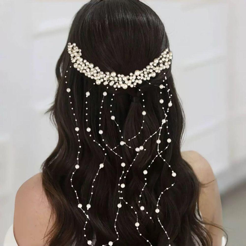 Exquisite Pearl Tassels Hair Accessories Elegant Pearl Hair Comb Bride Headband  Party Celebration