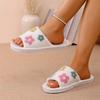 Women's Fashion Open Toe Cotton Slippers with Small Flower for Winter Home and Casual Wear