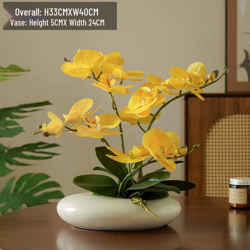 Realistic Phalaenopsis Artificial Flower Centerpiece for Dining Table with Vase