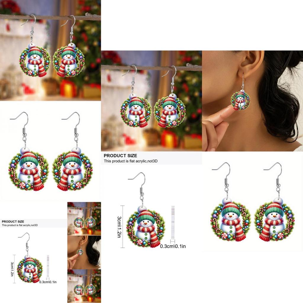 Christmas Acrylic Snowman Earrings With Round Design For Christmas Party Decor