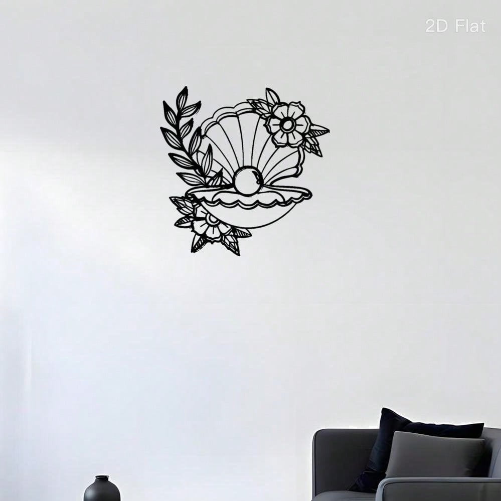 Metall-Wandkunst Florale Muschel Laserschnitt Eisen Schwarze Perle Akzent Rustikales Botanisches Dekor Wohnzimmer Schlafzimmer Elegantes Zuhause Geschenk