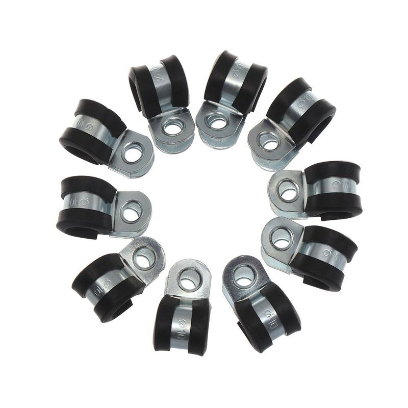 10Pcs Durable Rubber Lined P Clips Wiring Hose Clamp Pipe Cable Mounting Fix Fasteners Metal Hardware Electrical Fittings