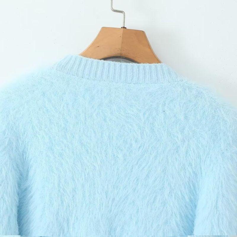 Kaslead New Arrival Women's Clothing Fashion Style Fashion Fastener Decoration Mohair Cardigan Sweater