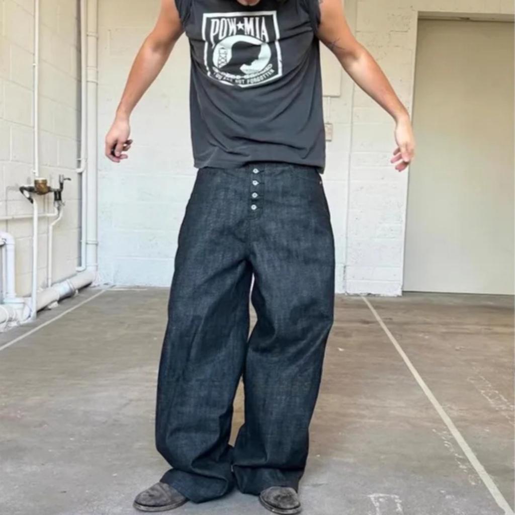 High Street Cleanfit Drak Blue Jeans for Men and Women Straight Vintage Casual Denim Trousers