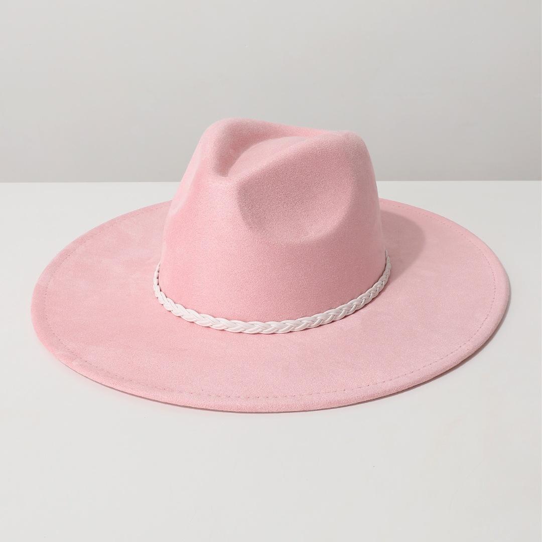 

British-style suede fedora hat for men, autumn and winter casual large-brimmed Tibetan felt hat, vintage western cowboy gentleman hat for women Average Size рожевий