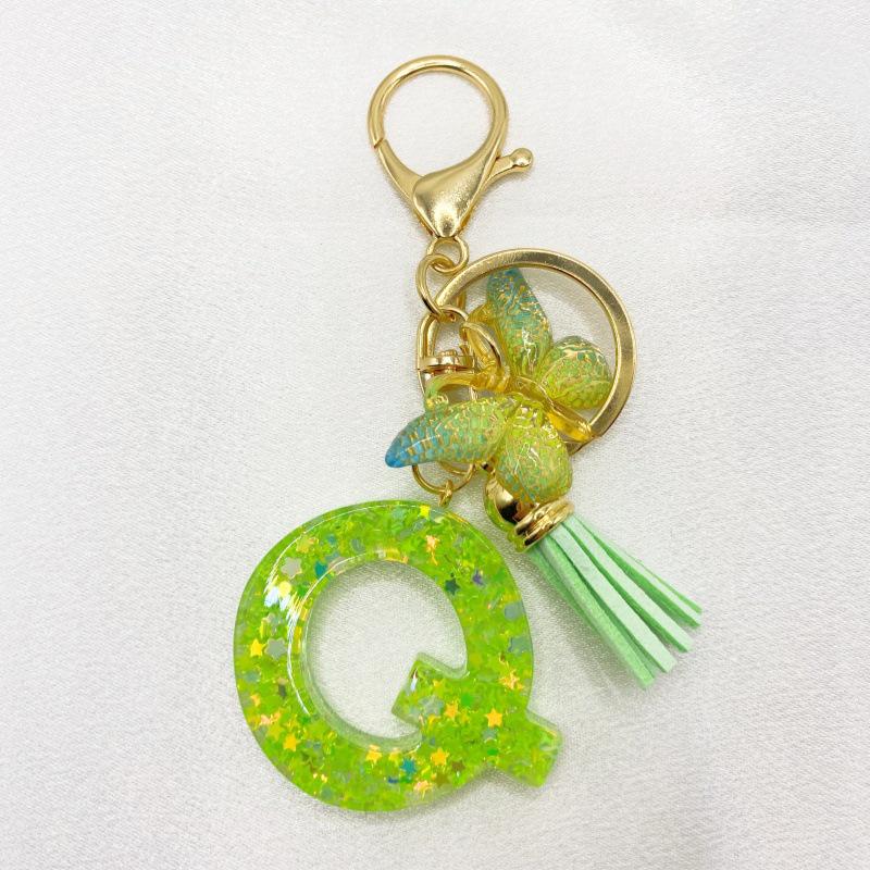 26-Letter Alphabet Resin Keychain with Star Sequins & Tassel Charm