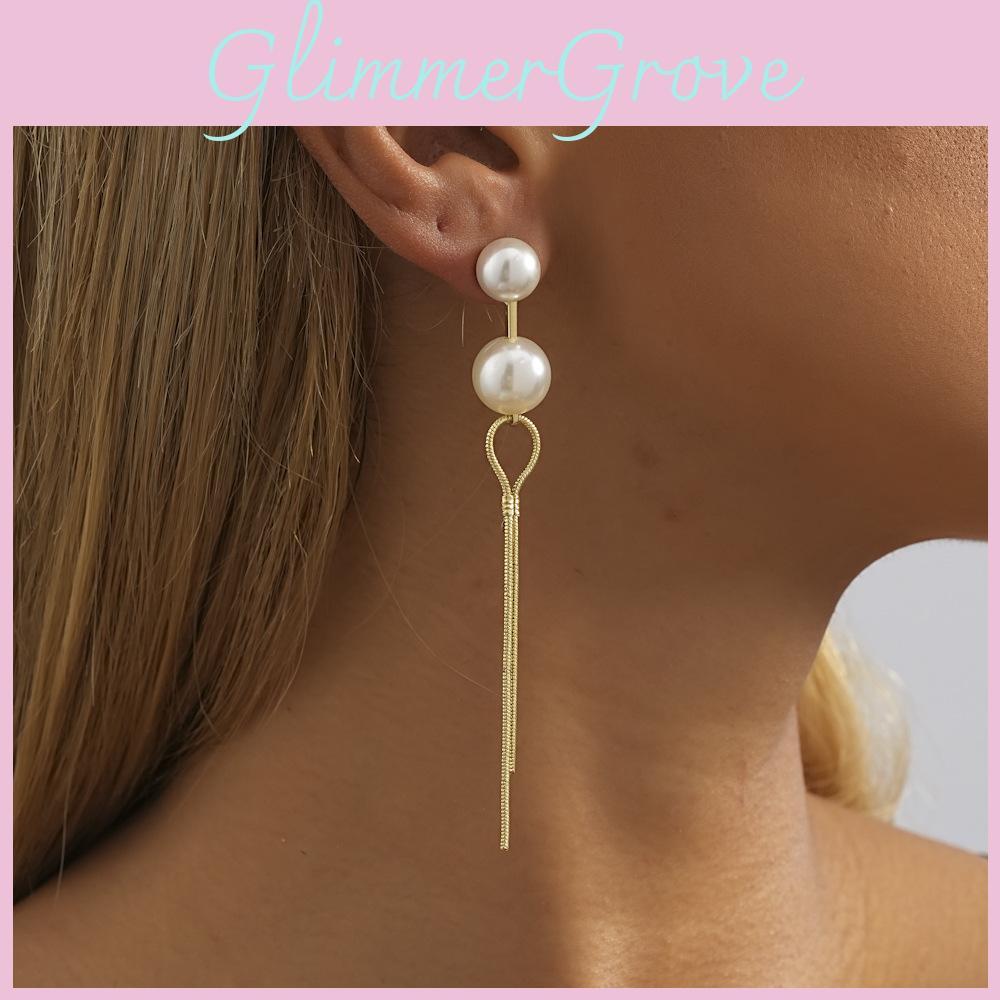 Stylish Long Faux Pearl Earrings For Women Trendy Geometric Chain Dangles