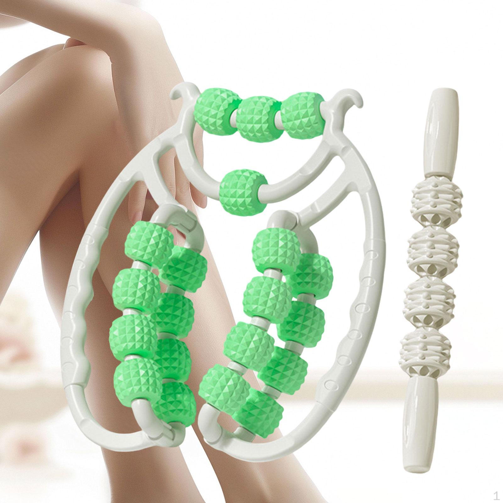 

20 колес массажный роликовый ручной удобный гибкий мужской женский расслабляющий массажер с палкой зелёный