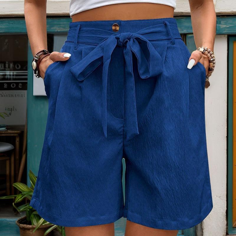 

Women s Oversized Woven Solid Color Casual Shorts Comfortable Loose Fit High Waist Knee Length Summer Fashion XS синий