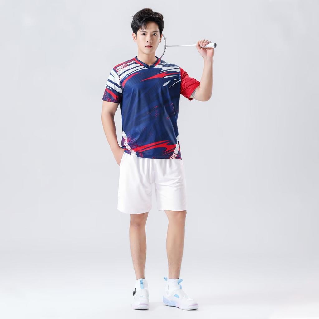 Anmurye Table Tennis Short Sleeve with Abstract Geometric Sports and Game Badminton Strength Practice Stylish Summer Blue Men's Uniform, T-Shirt
