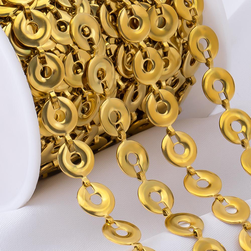1Meter Stainless Steel Golden Flat Round Beads Link Chains for Handmade DIY Necklace Bracelet Waist Chain Jewelry Making Chain