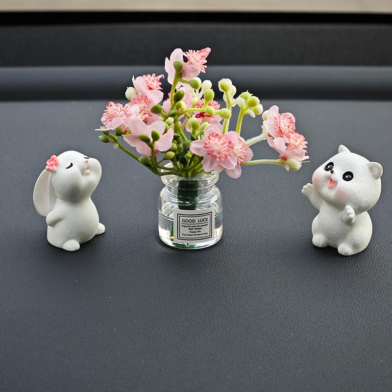 Car Interior Cute Rabbit Vase Ornament - Healing Center Console Doll