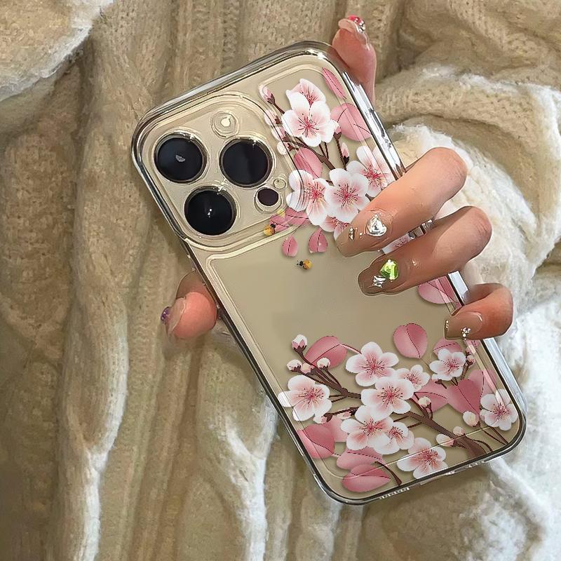 Pink Peach Blossoms Phone Case For IPhone 11 12 13 Pro 16 15 Plus 14 17 Pro Max Case 16E 17Air Soft Transparent Cover Case Funda