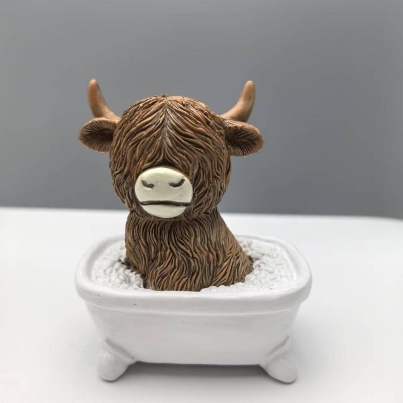 Durability Resin Toilet Seat Cow Statue Bathroom Ornamentation Sculpture With Smooth Surfaces Easy To Clean for Counter Top