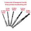 5pc hexagonal handle three pointed woodworking drill 4-10mm woodworking hole expanding power drilling tool accessory set
