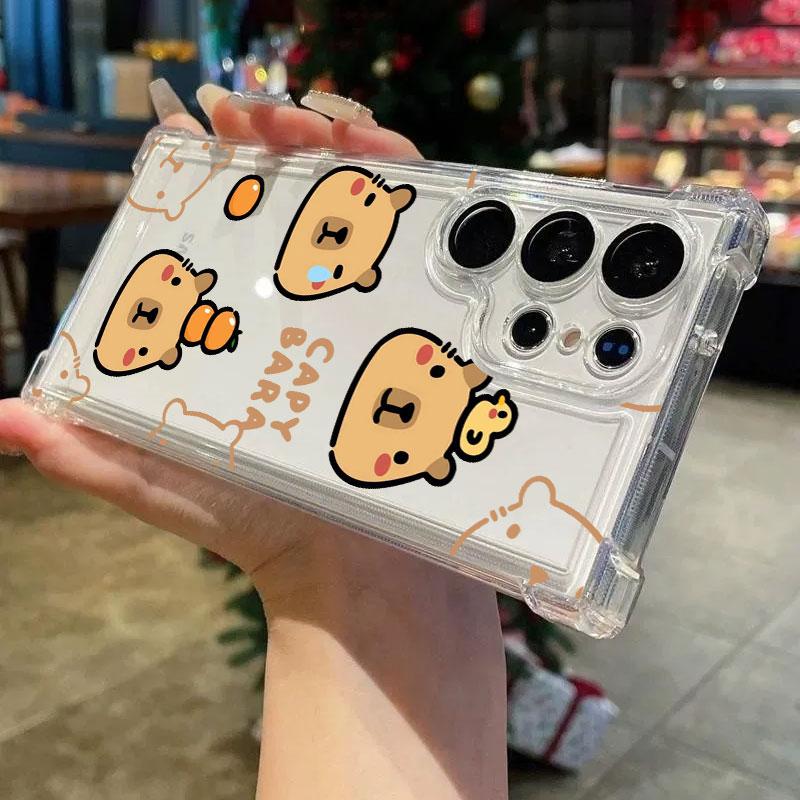 Phone Case For Samsung Galaxy S25 FE S24 S23 S22 S21 Ultra S20 Plus Note 20 10 S25FE Clear Shockproof Cover Cute Little Capybara