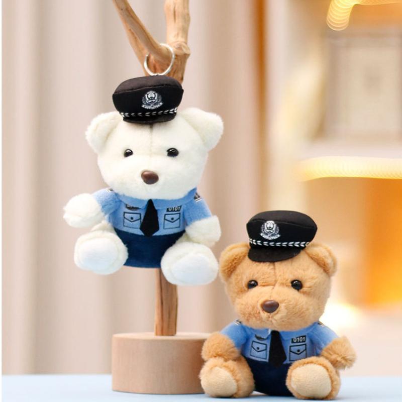 Cute Bear Toy Keychain Traffic Police Themed Bear Plush Toy Stuffed Doll Soft Plush Pendant Charm For Car Backpack Decor Gift