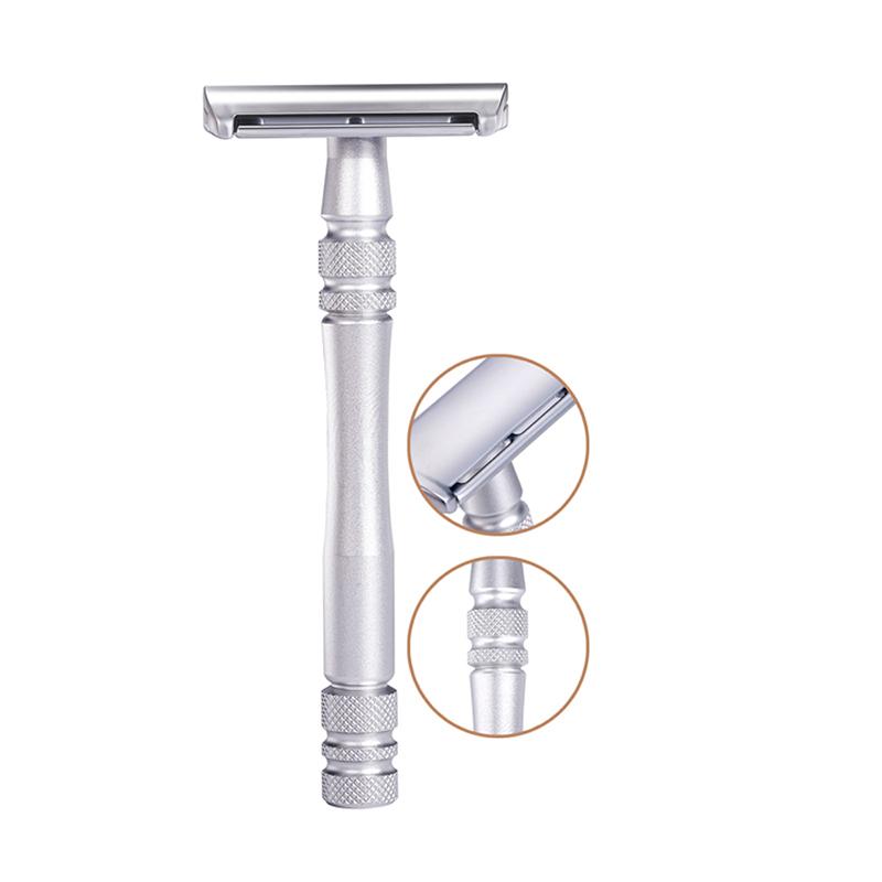 Double Edge Safety Razor Portable Metal Shaving Razors for Men & Women Hair Remove with 5 Platinum Coating Blades