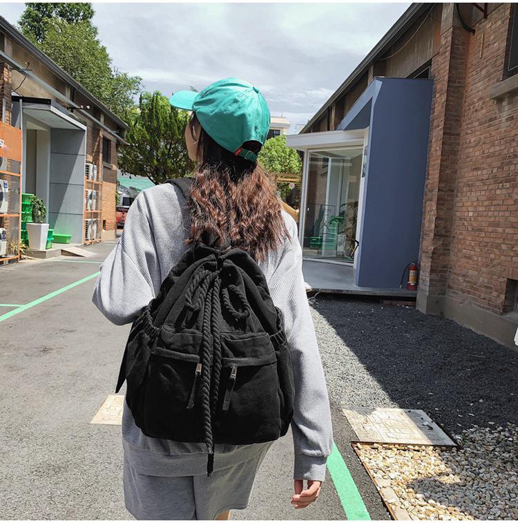Trendiger Damen-Canvas-Rucksack mit Kordelzug - Cool, stilvoll, schlichtes Design für Studentinnen