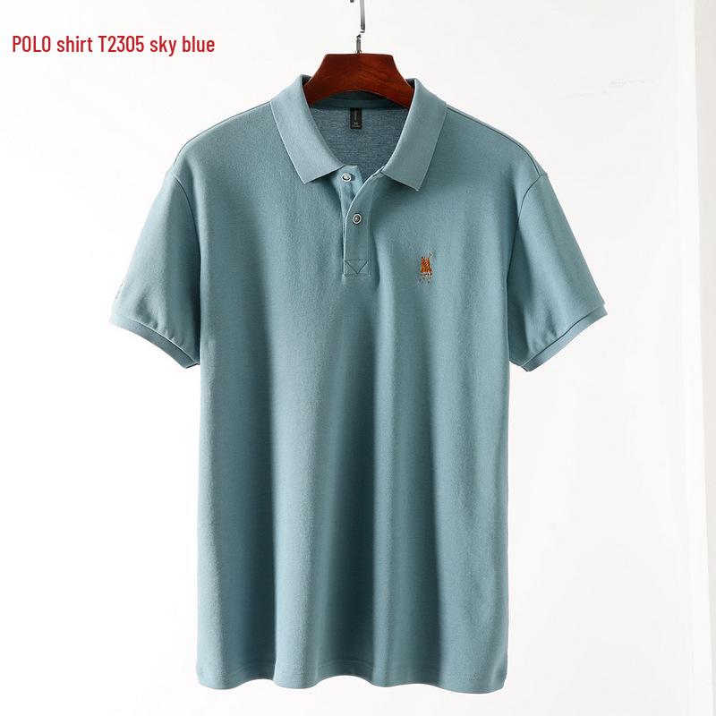 

Мужская дышащая футболка-поло из пике и хлопка-сетки, с коротким рукавом и вышитым отложным воротником, повседневная летняя футболка (T2305) XXL небесно-голубой