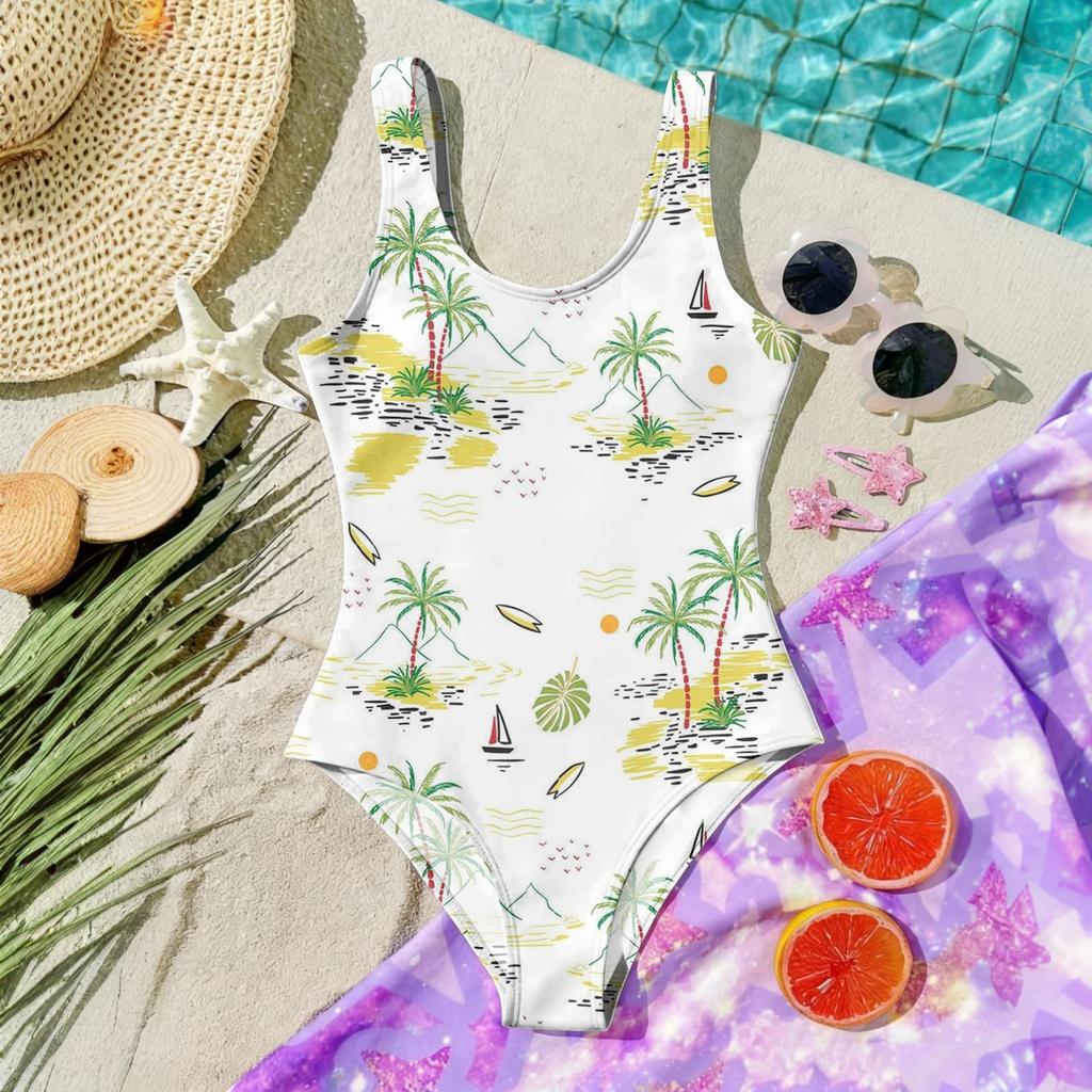 Costume Intero da Bambina Estate Stampa Hawaiana Costumi da Bagno Leggeri Comodi per Bambini Festa in Piscina Attività Acquatiche