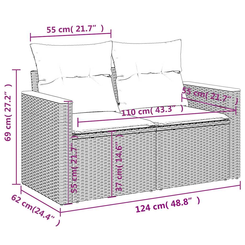 7 Piece Garden Sofa Set with Cushions Black Poly Rattan