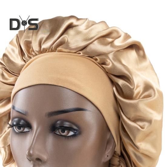 Sleeping Hat Solid Color Stretchy Ribbon Decoration Satin Fabric Round Hat Fine Texture Daily Wear Sleep Bathroom Headwear