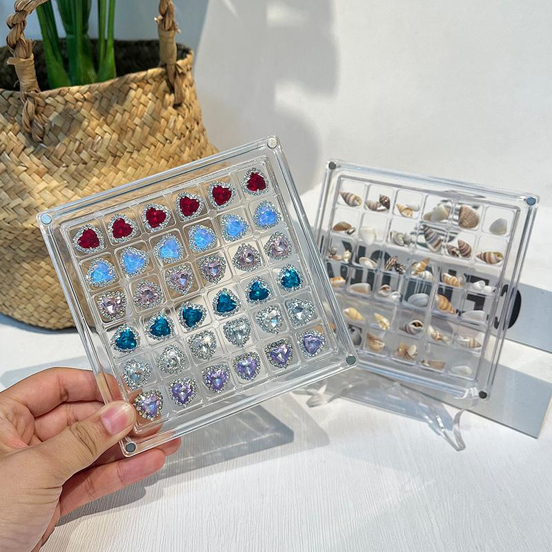 2X Acrylic Square Shell Storage Box Transparent Sea Shell Display Cabinet Magnetic Mini Beach Stone Gemstone Beads Storage Frame