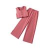 Girls' Fashionable Outfit - Summer Children's Casual Solid-colored Cardigan, Straight-leg Wide-leg Trousers, Two Pieces